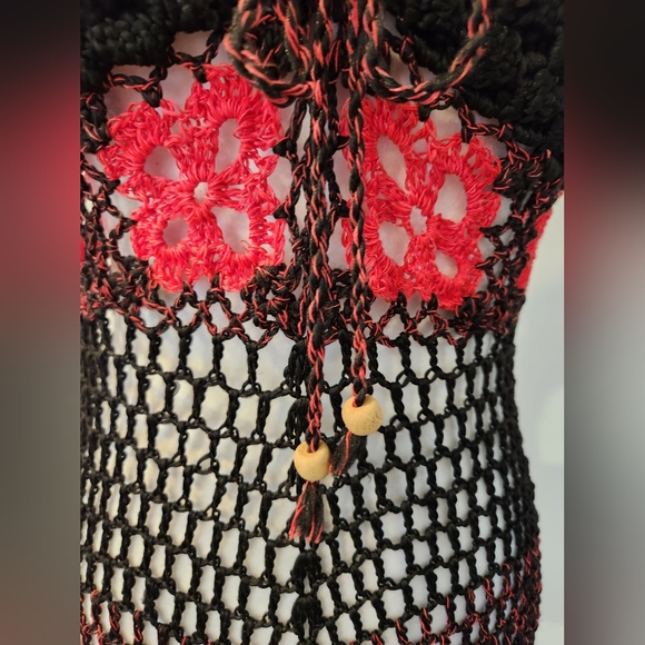 Crochet Black and Coral/Pink Cover-Up - Picture 6 of 6